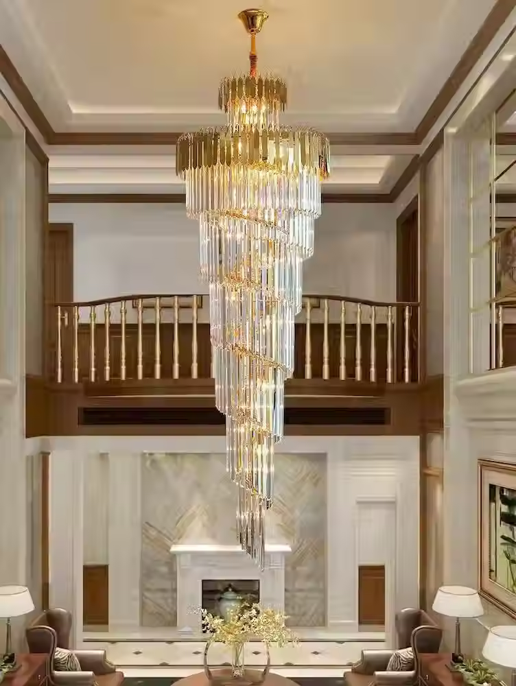 Thumbnail: Spiral Staircase Crystal Chandelier - Gold, E14