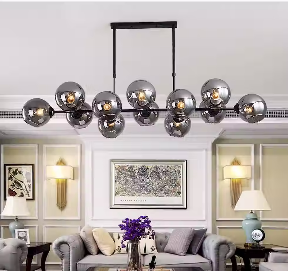 Miniatura: Linear Bar Pendant - Smoke Chrome Glass Balls E27 8/12-Light