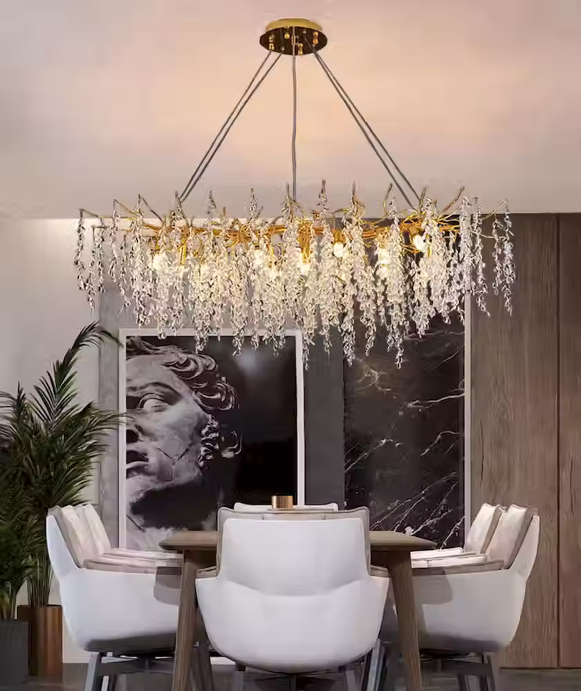 Thumbnail: Gold Branch Wisteria Crystal-Bud Linear Chandelier - G9 Bulbs