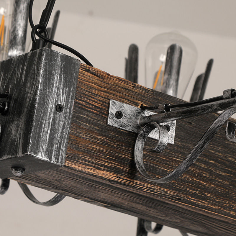 Miniatura: 6-Light Industrial Wooden Beam Chandelier Detail 2