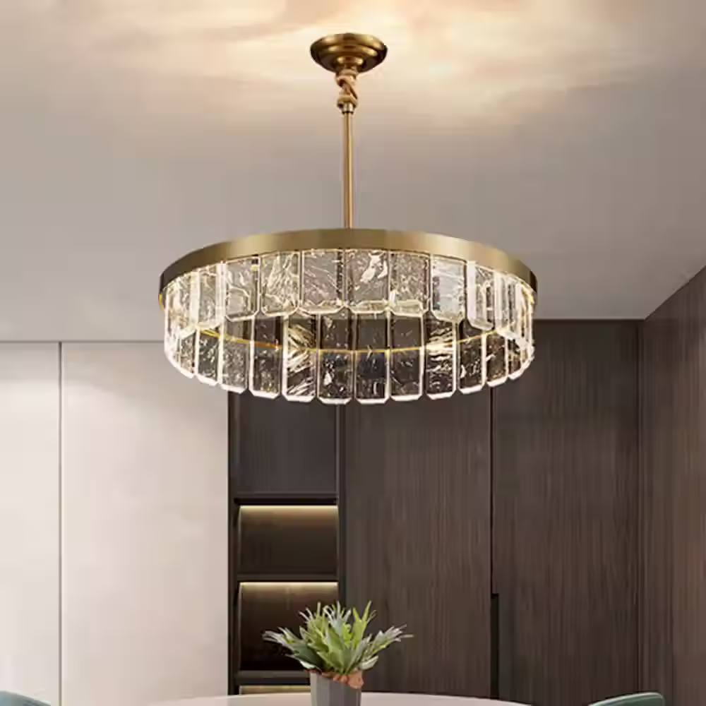 Tiered Textured-Crystal Chandelier & Sconce - Gold, LED