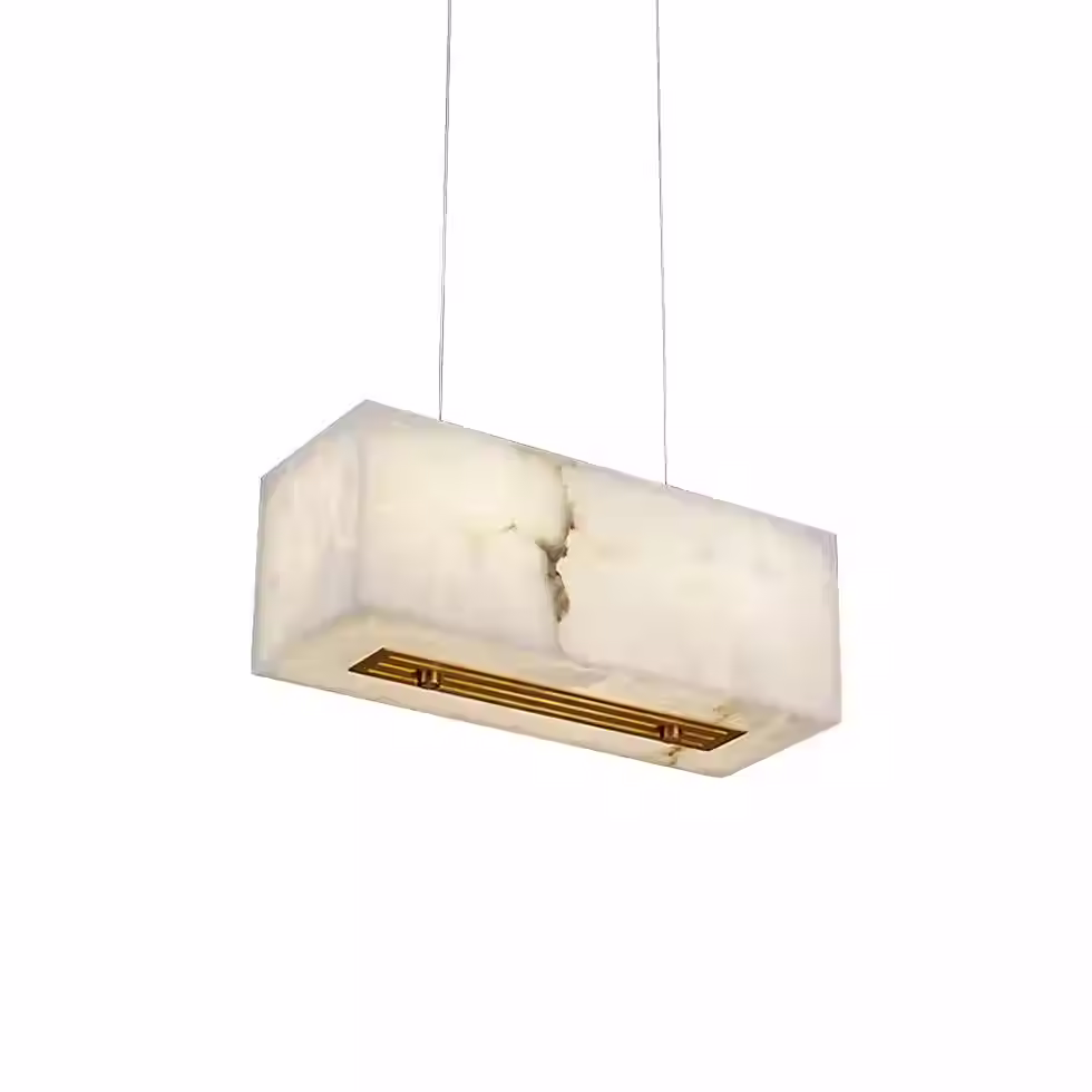 Alabaster Block Pendant Light – Fluted Brass Base Rectangular Bar