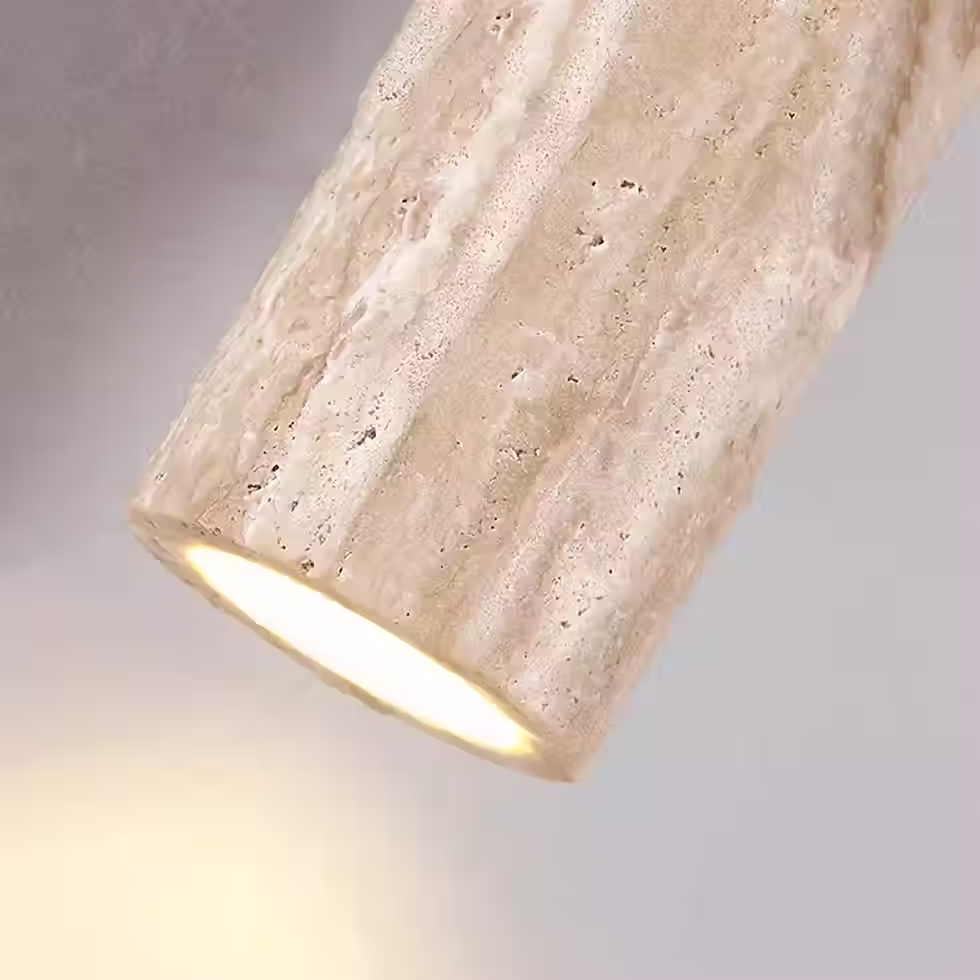 Miniature : Travertine Column Wall Sconce – Up Down Stone Tube Wood Bracket E27