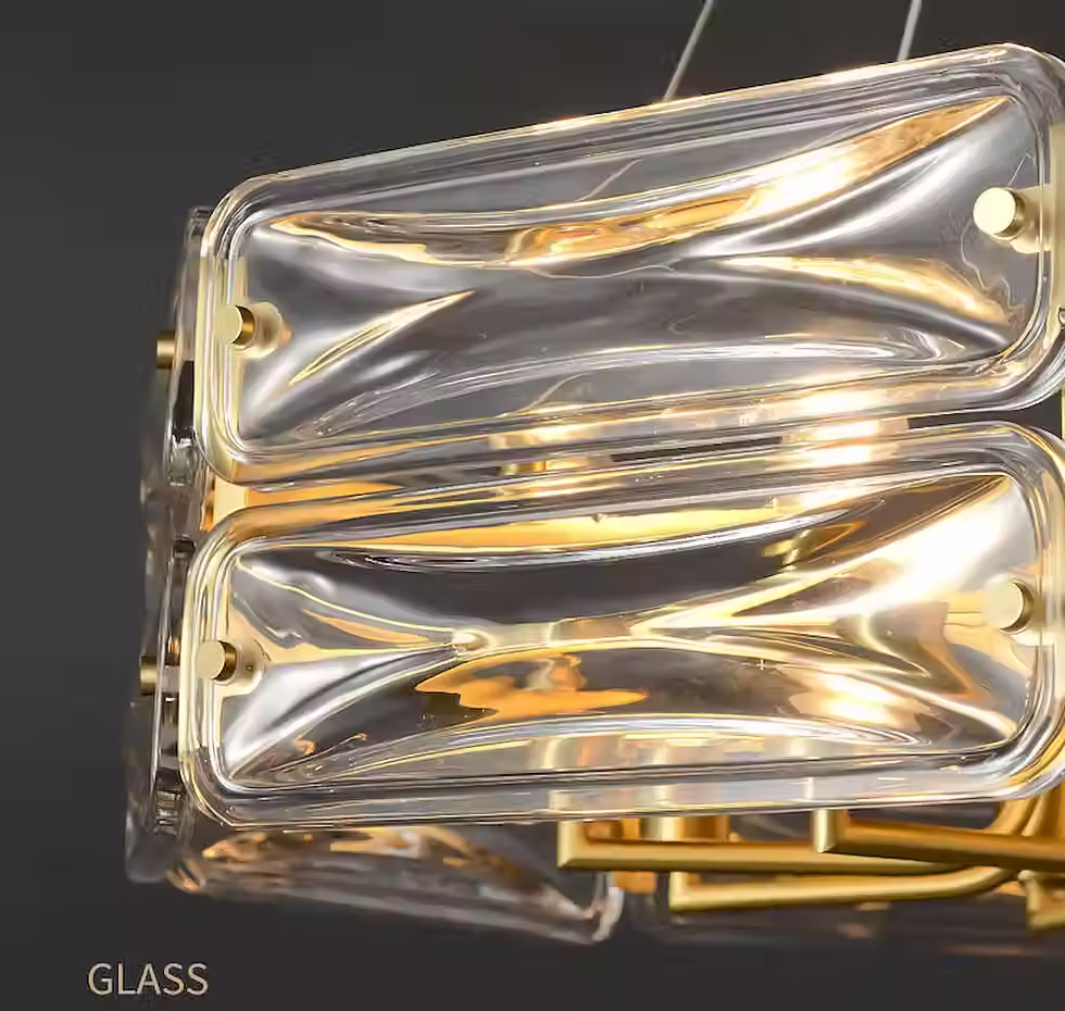 Miniatura: Puffed Textured Glass-Block Chandelier - Brass, Round & Linear