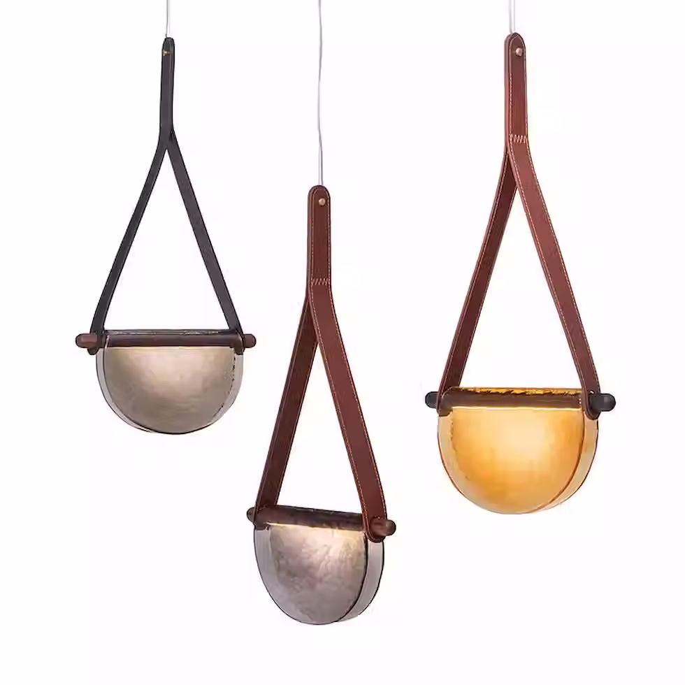 Slumped Glass Disc Pendant on Cross-Bar with Leather Strap – LED 5W_1