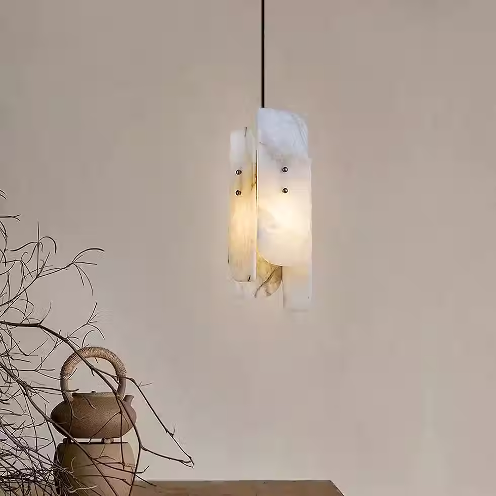 Twin-Panel Offset Alabaster Pendant – Brass Pin E27