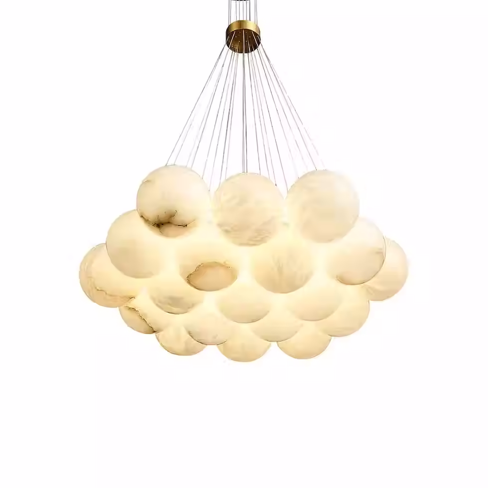 Alabaster Bubble Cluster Chandelier – 7 to 19 Globe Gold Long Drop