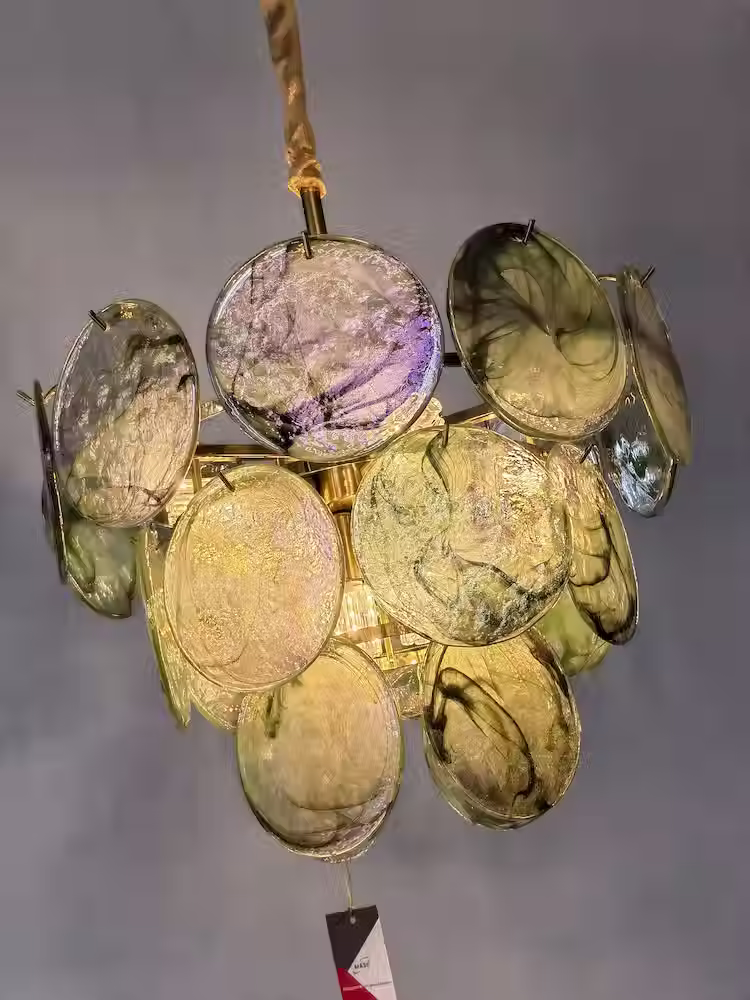 Thumbnail: Iridescent Murano Glass Disc Tiered Chandelier - Chrome, 5 Colors E14