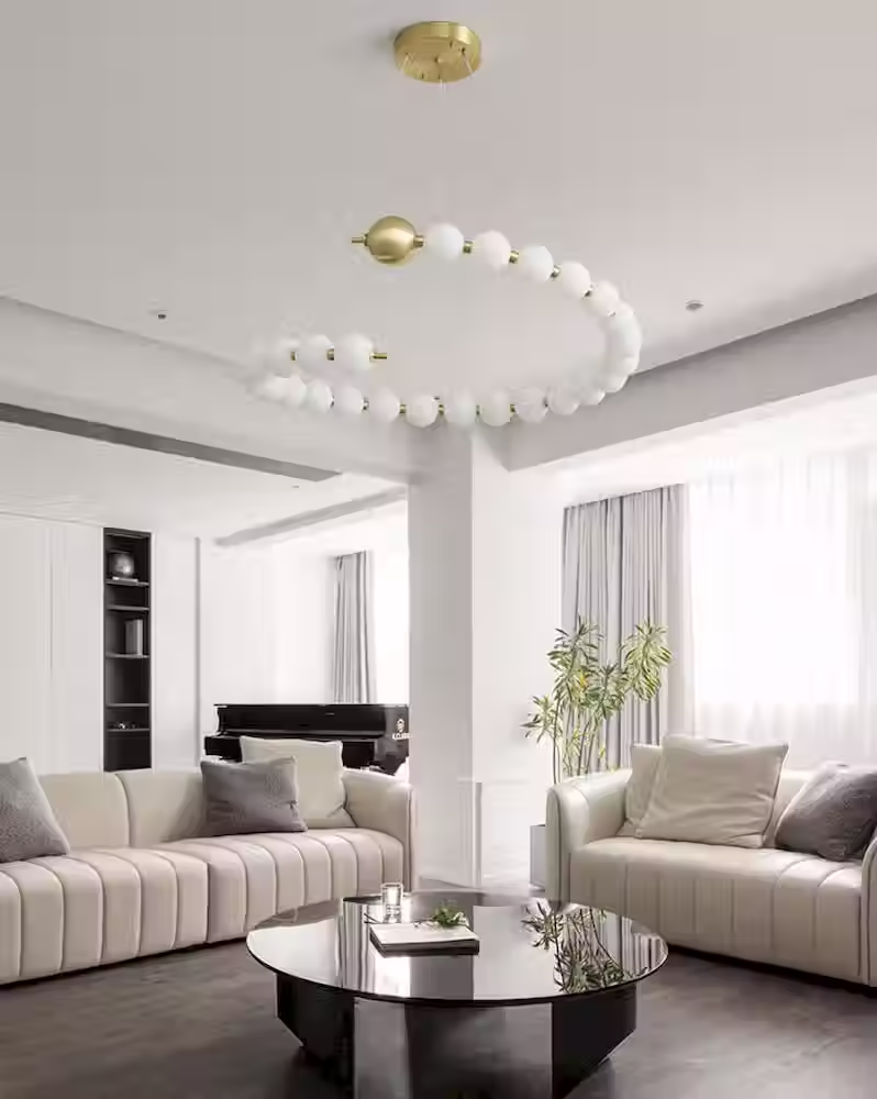 Миниатюра: Beaded Ring LED Chandelier - 800mm 24-Bead Brass + Acrylic