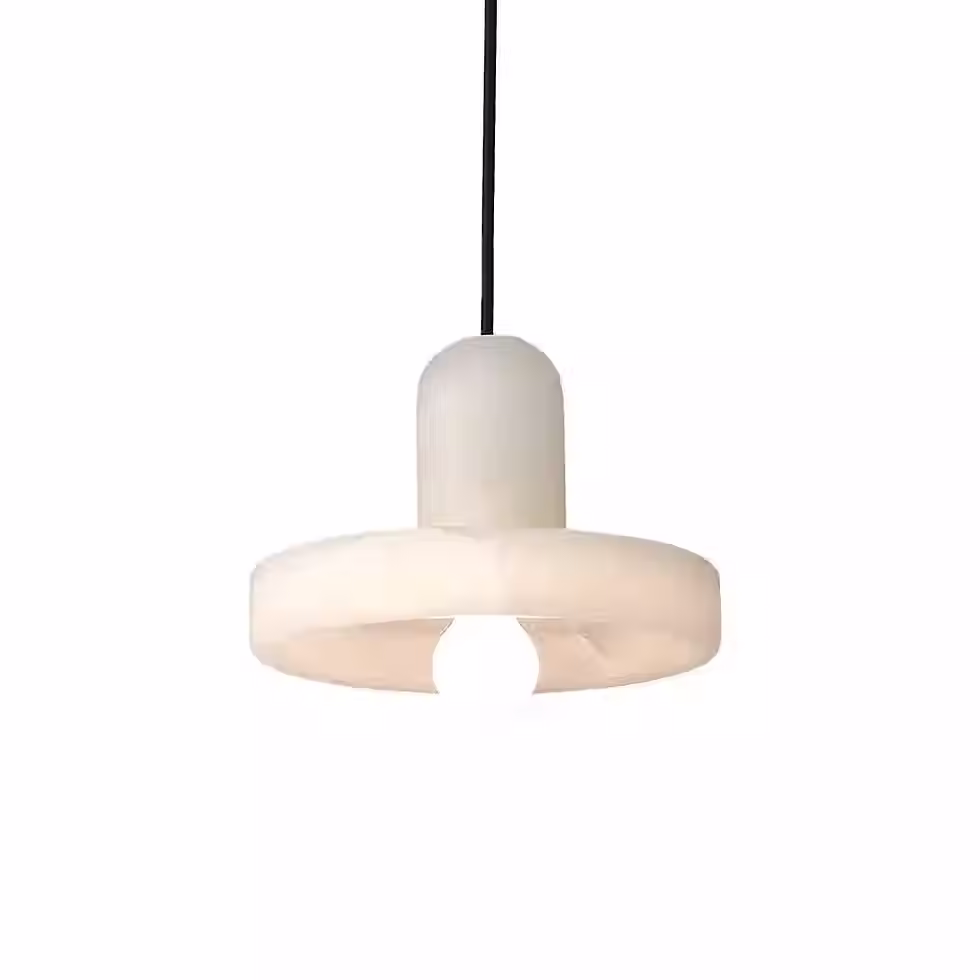 Alabaster Disc Spinning-Top Pendant – Exposed Bulb