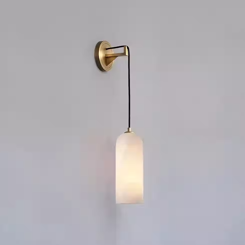 الصورة المصغرة: Pendola Alabaster Drop Wall Sconce – E14 Brass Cord Tube Shade
