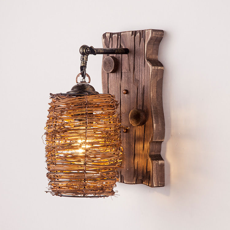 الصورة المصغرة: Handmade hanging bird nest decor lampshade wooden wall lamp