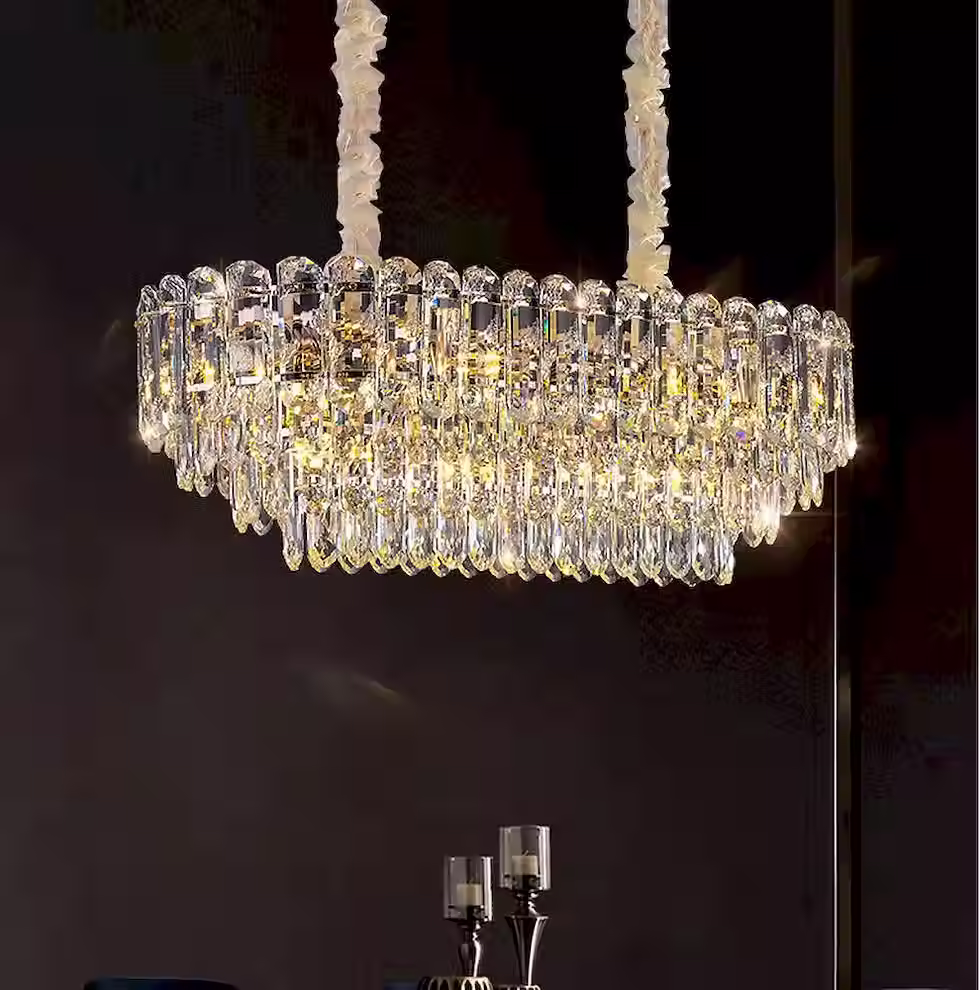 Thumbnail: Tiered Faceted Crystal Round-Drum Chandelier - Gold, Round & Linear