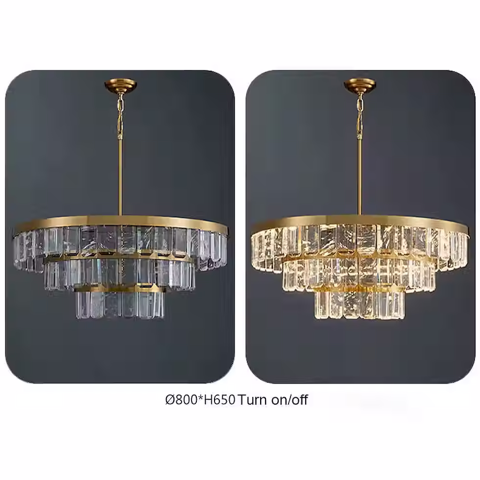 Миниатюра: Tiered Textured-Crystal Chandelier & Sconce - Gold, LED