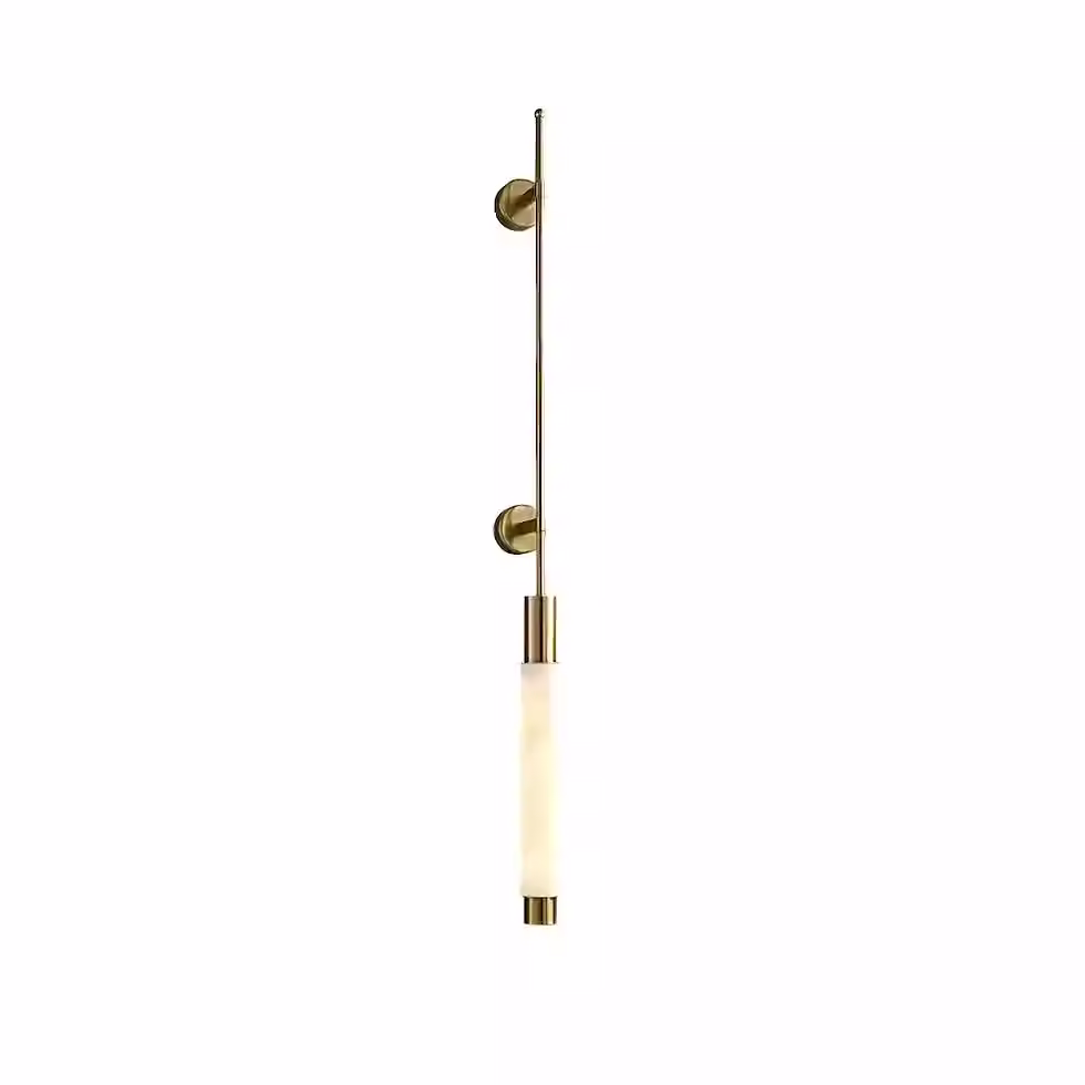الصورة المصغرة: Scettro Alabaster Tube Wall Sconce – Integrated LED Tall Brass Rod