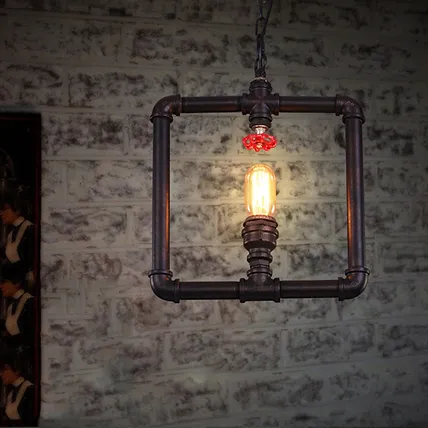 Restaurant hanging lighting light square led antique pipe hanging lamp