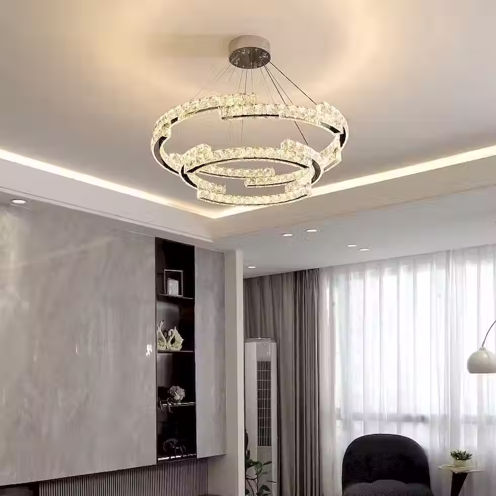 Thumbnail: Crystal-Encrusted Orbital Ring LED Chandelier - Chrome, 1 to 3 Rings
