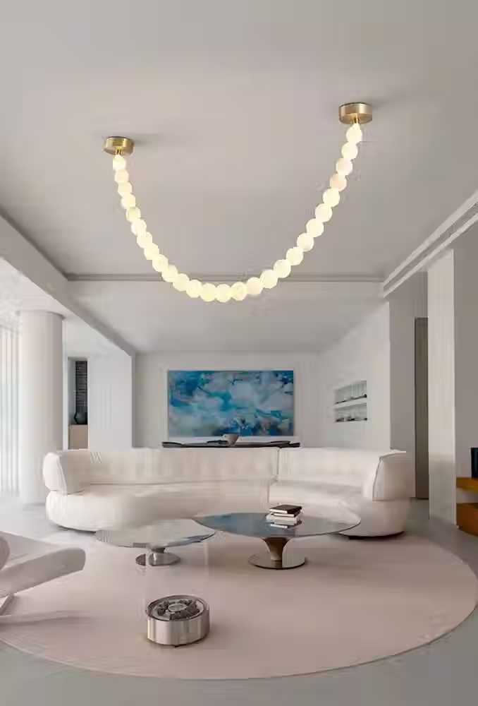 Miniatura: Alabaster Bead Garland Pendant – Draped Swag Strand Stairwell Light