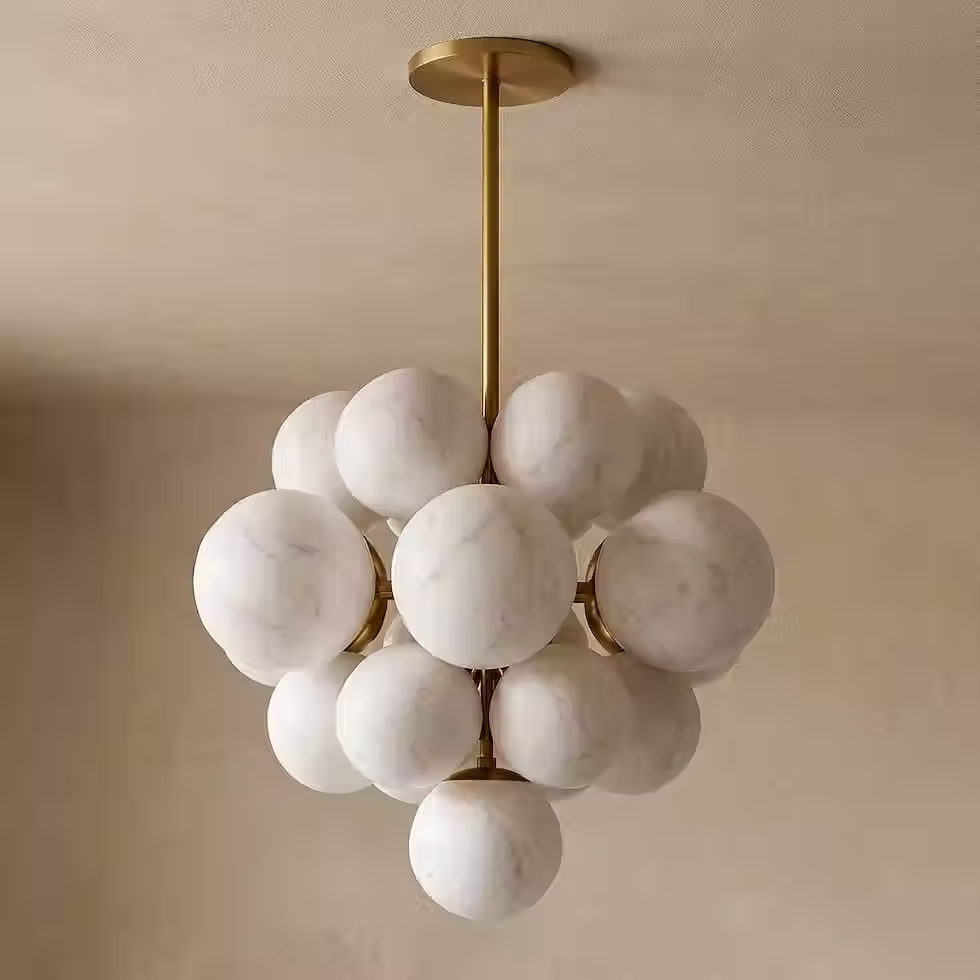 Thumbnail: Alabaster Grape Cluster Chandelier – Brass Stem Globe Dia 69cm G9