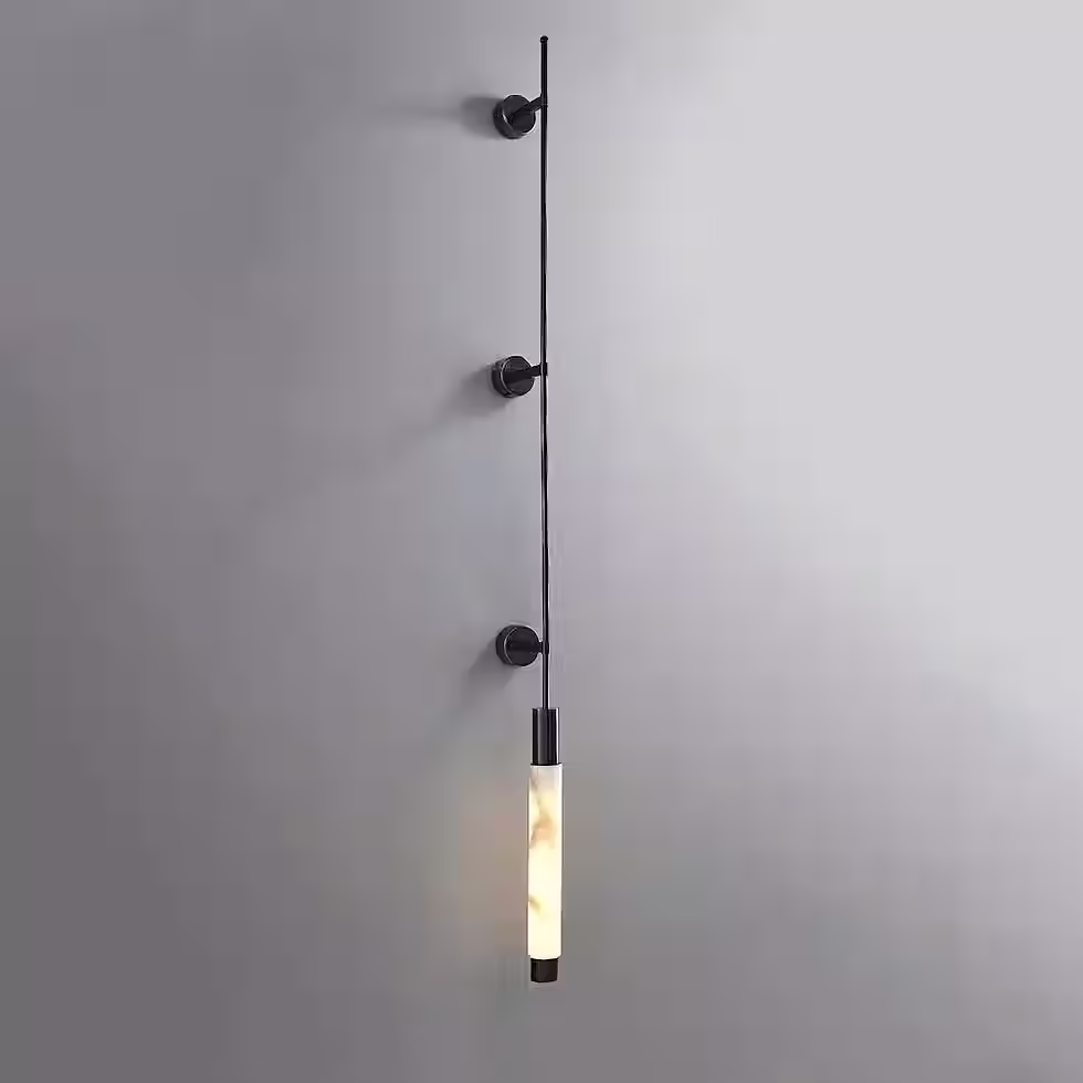 الصورة المصغرة: Scettro Alabaster Tube Wall Sconce – Integrated LED Tall Brass Rod