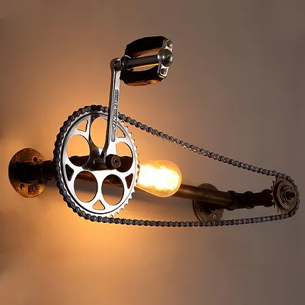 Vintage bicycle with gear cycle lights led wall lamp fixture