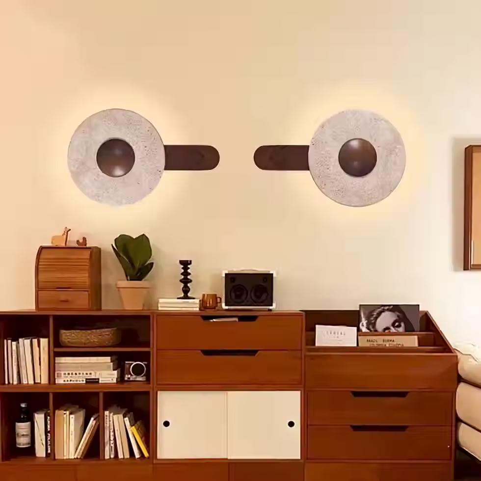 Miniatura: Travertine Disc Wall Sconce – Wood Ball Backlit Halo Paddle E27