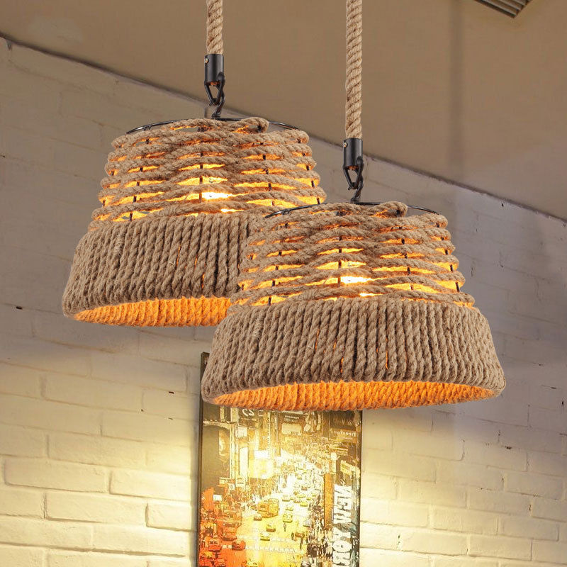 Vintage design flower pot shape hemp rope pendant lamp