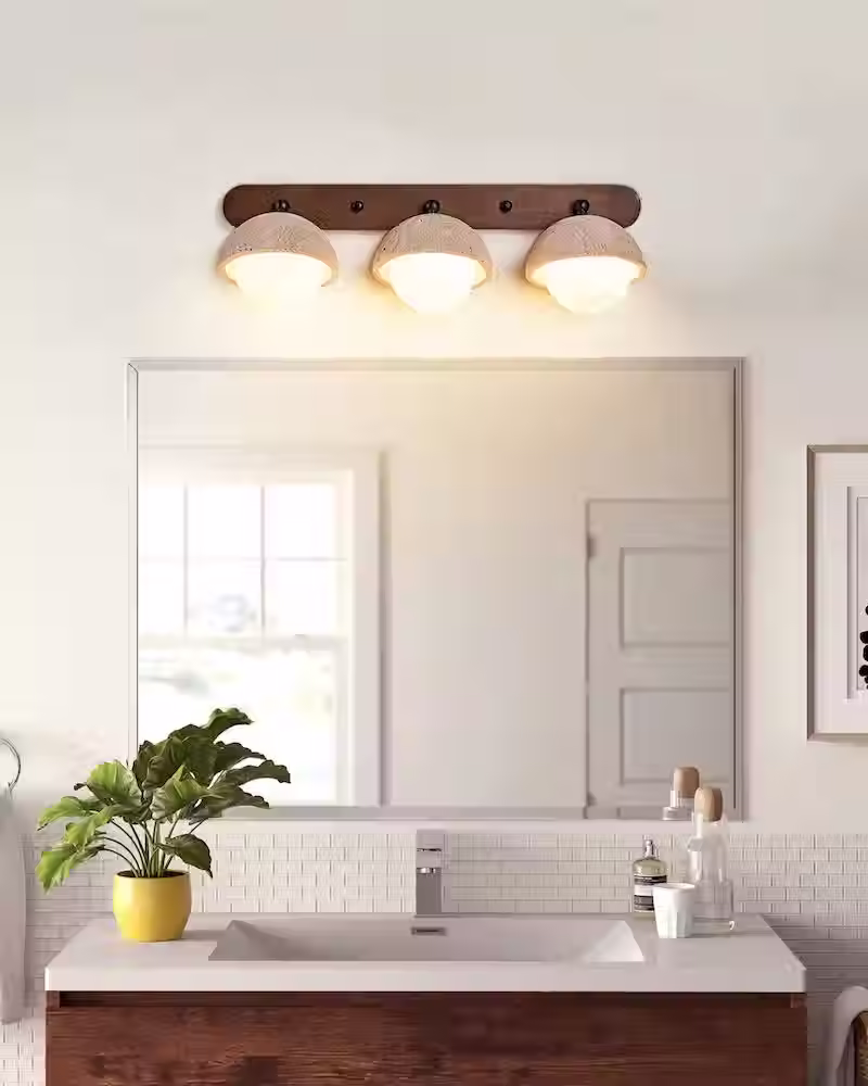 Miniature : Travertine Dome Wall Sconce – Opal Glass Globe Wood Backplate G9