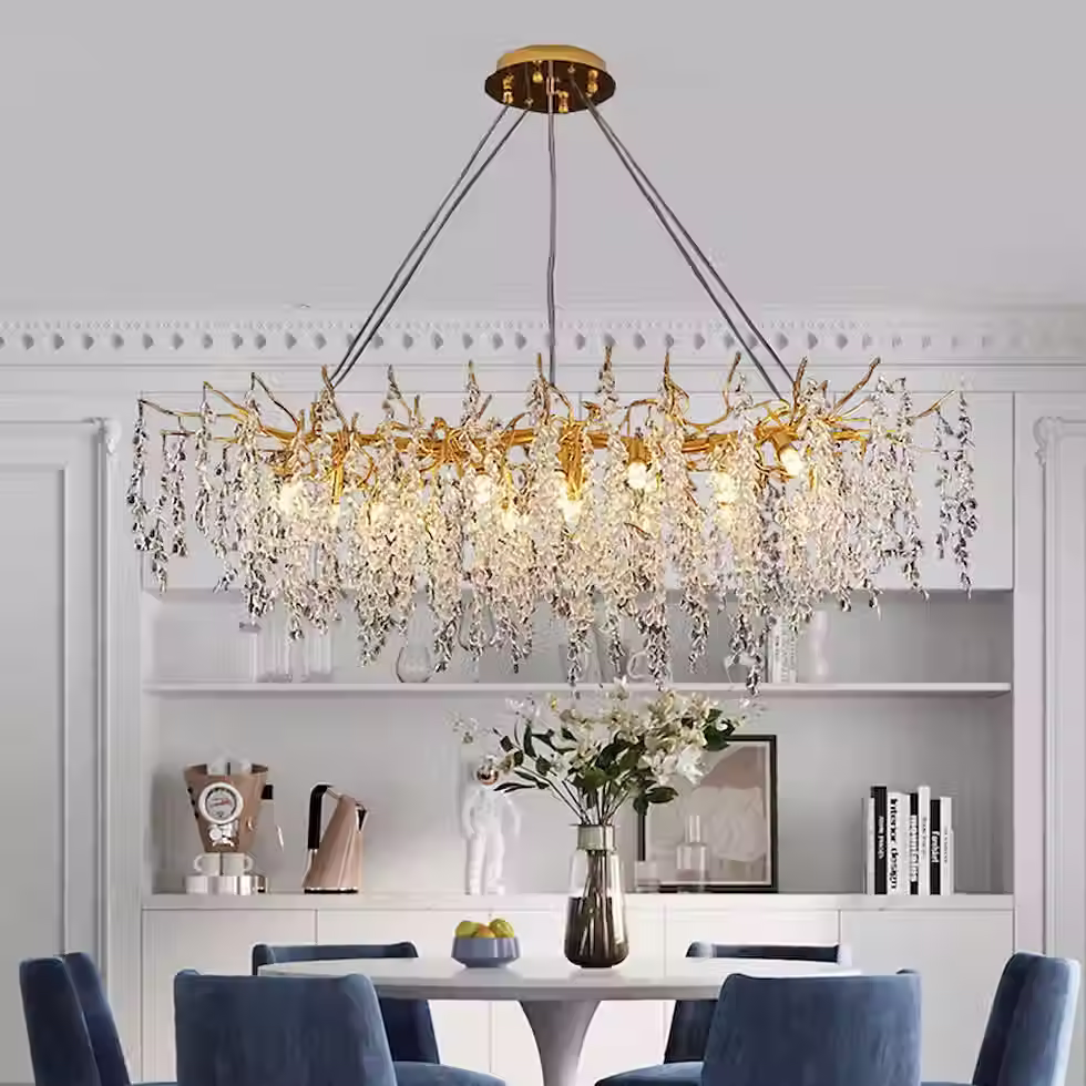 Miniatura: Gold Branch Wisteria Crystal-Bud Linear Chandelier - G9 Bulbs