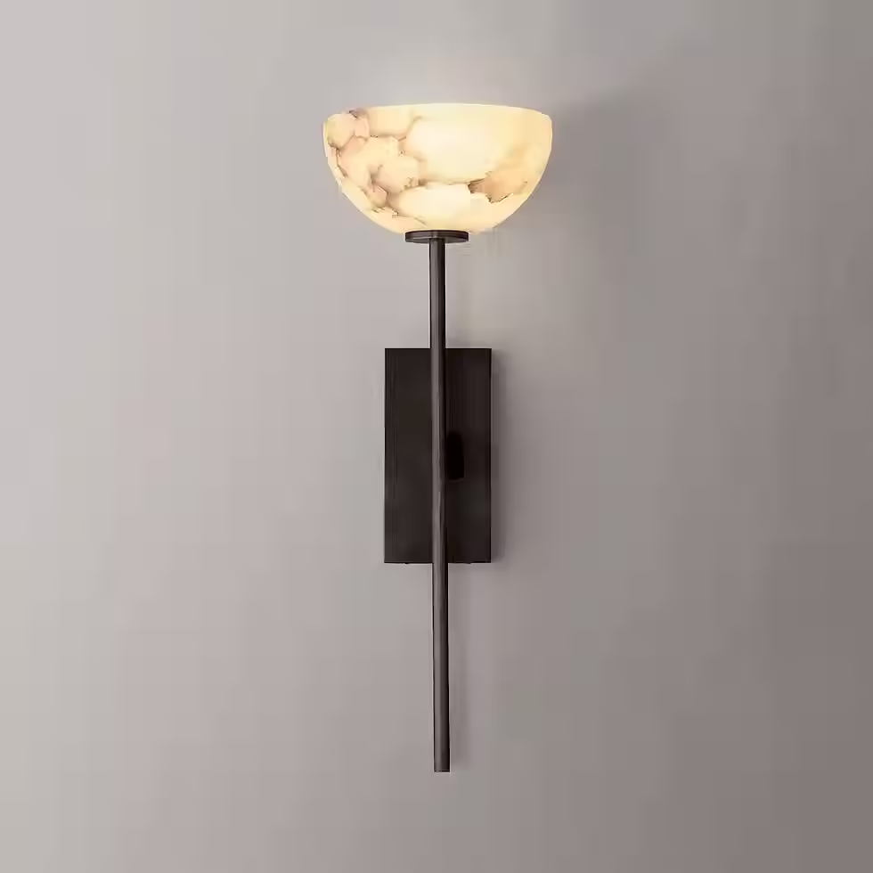 الصورة المصغرة: Coppa Alabaster Bowl Wall Sconce – Integrated LED Brass Torch Stem