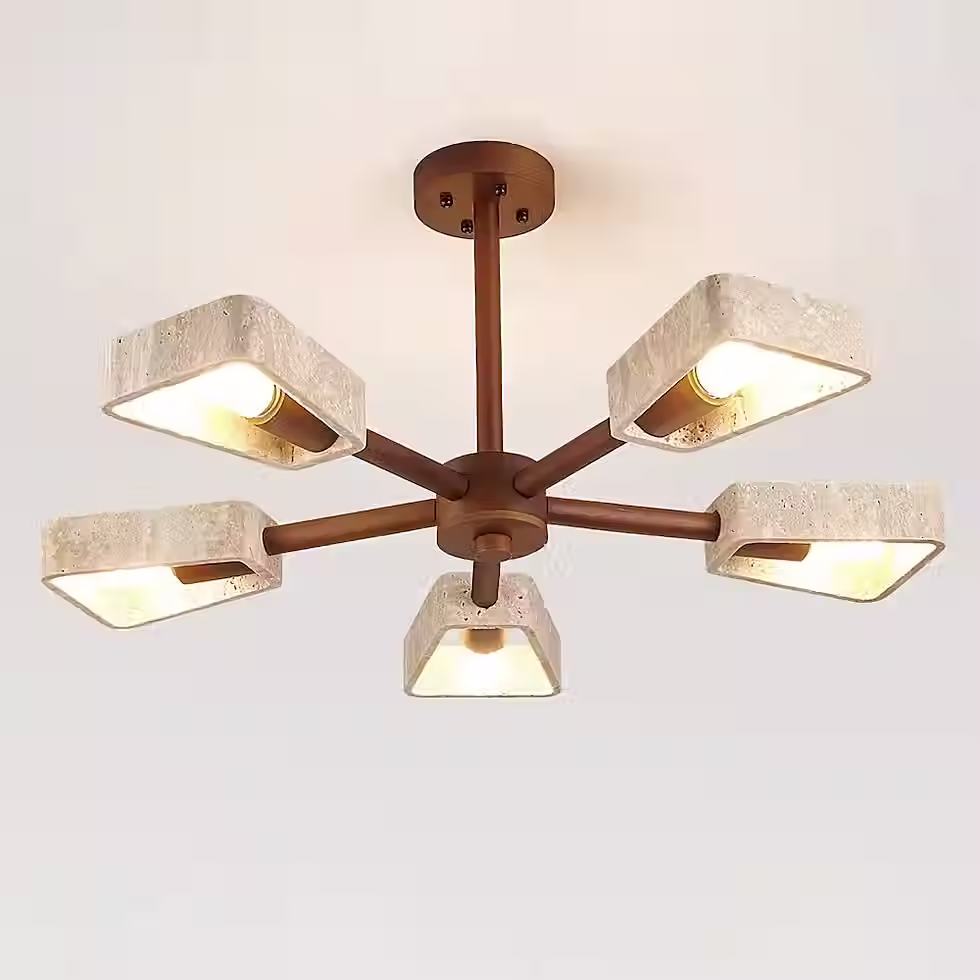 الصورة المصغرة: Travertine Trapezoid Frame Wood-Arm Chandelier – Multi-Head E27_9