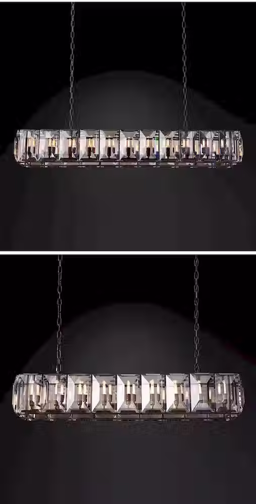 الصورة المصغرة: Bevelled Crystal-Block Linear Island Chandelier - Brass, L85cm