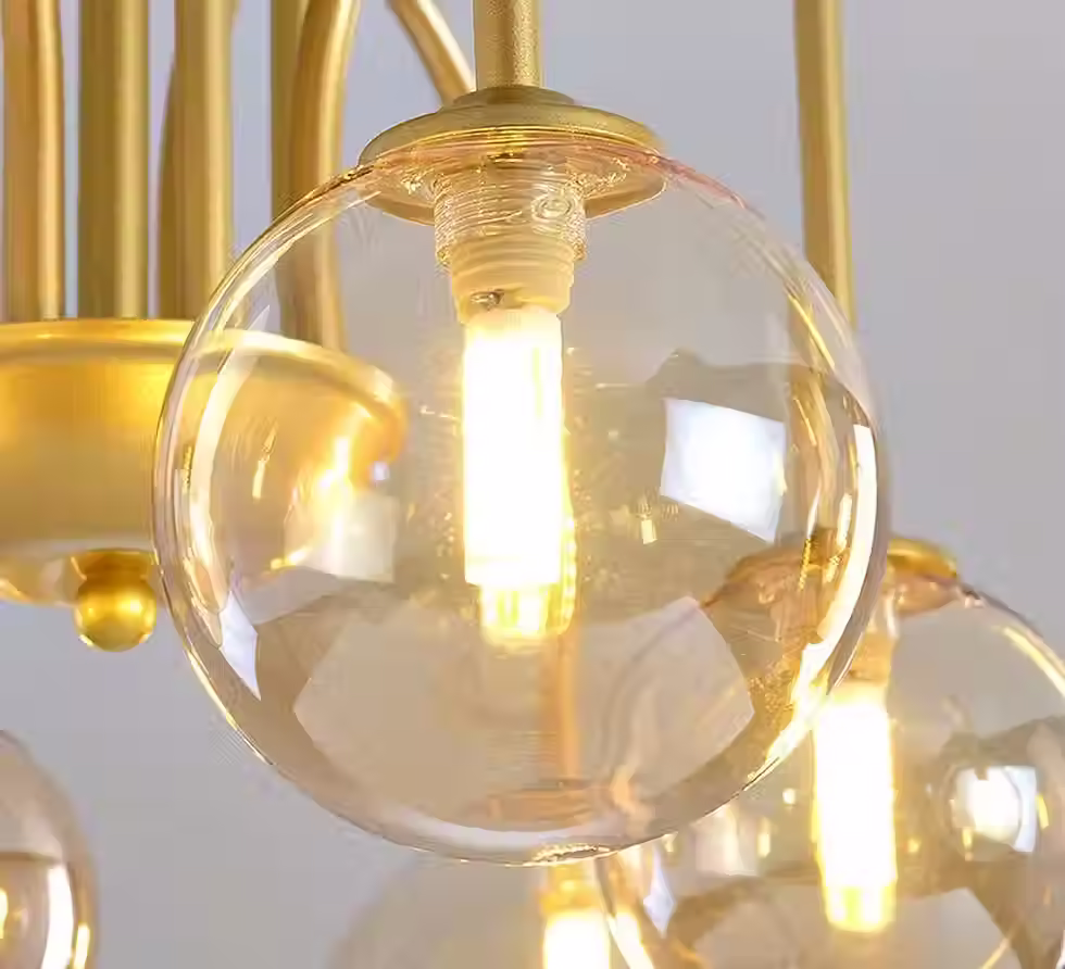 Thumbnail: Golden Branched Chandelier - Milky Glass Globes 850mm G9