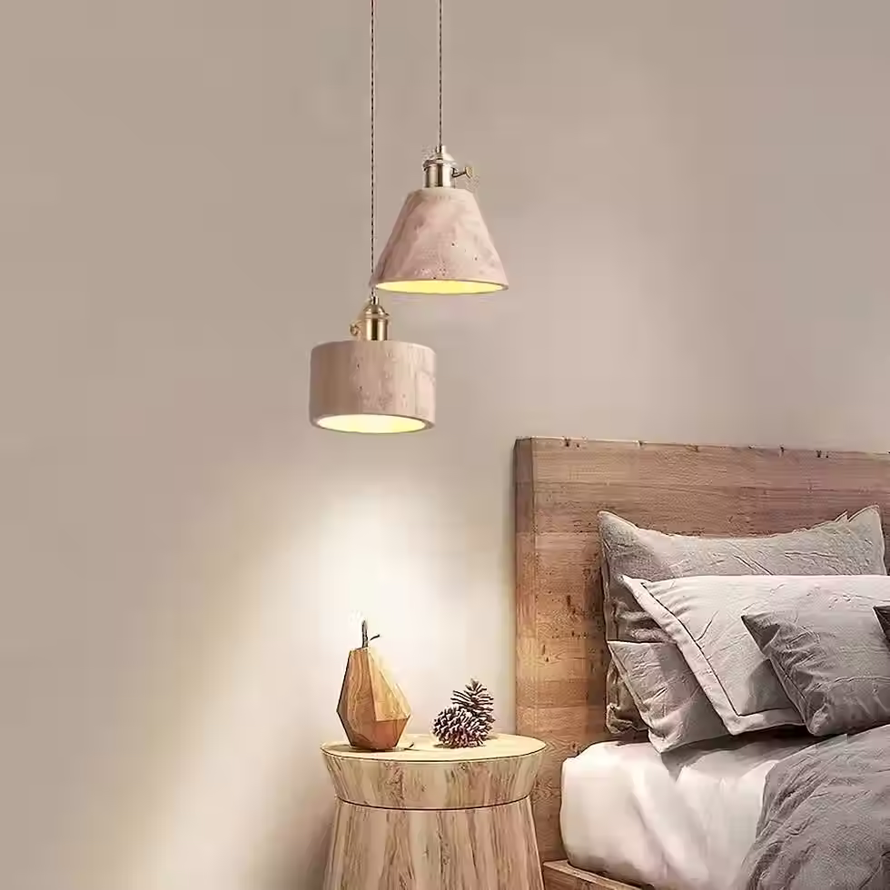 Miniature : Travertine Bistro Mini Pendant – Vintage Brass Socket E27 (5 Shapes)_13
