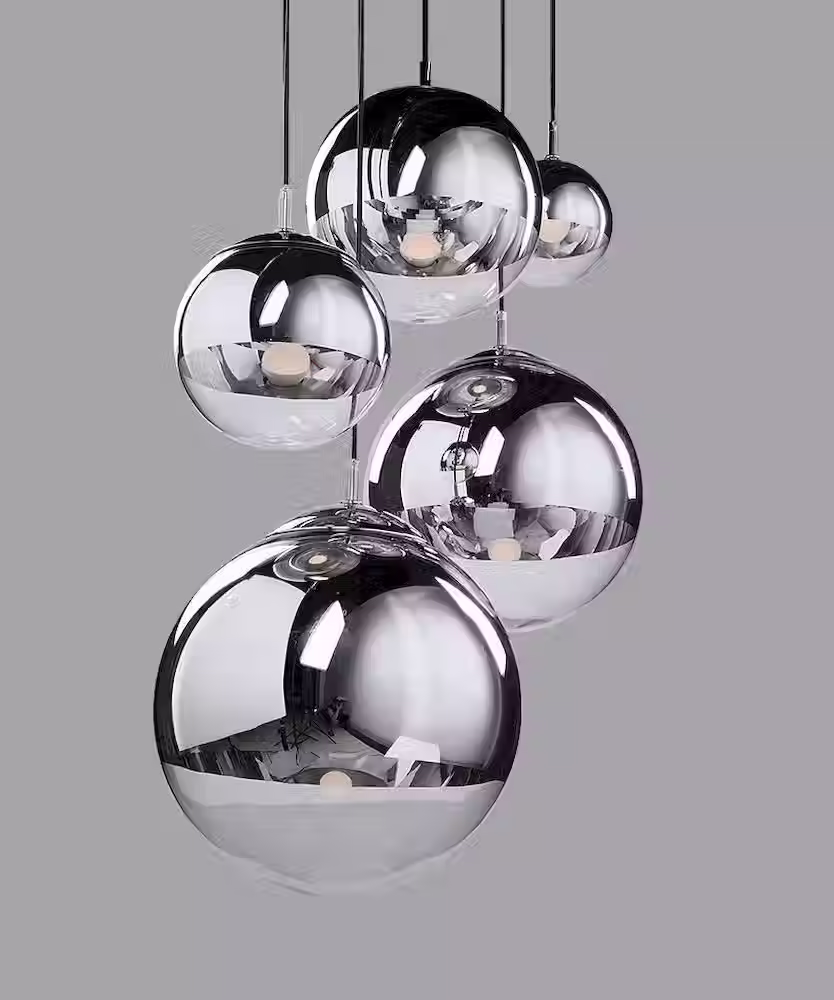 الصورة المصغرة: Half-Mirror Ball Pendant – Chrome/Gold Sphere, Ø15–40cm, E27_4