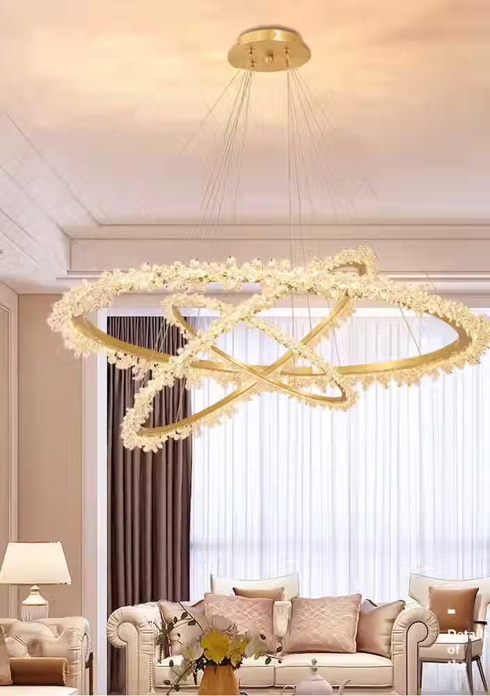 Crystal Floret Ring Chandelier - Gold, Integrated LED