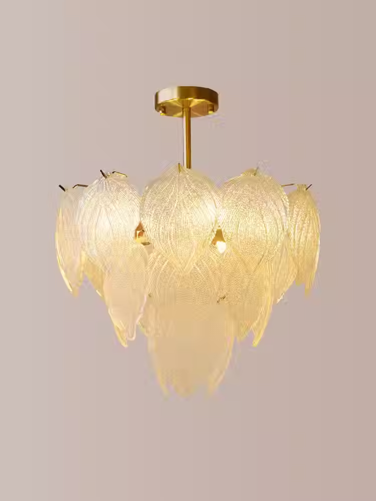 Miniature : Veined Textured Glass-Leaf Tiered Chandelier - Gold, Dia 40-80cm
