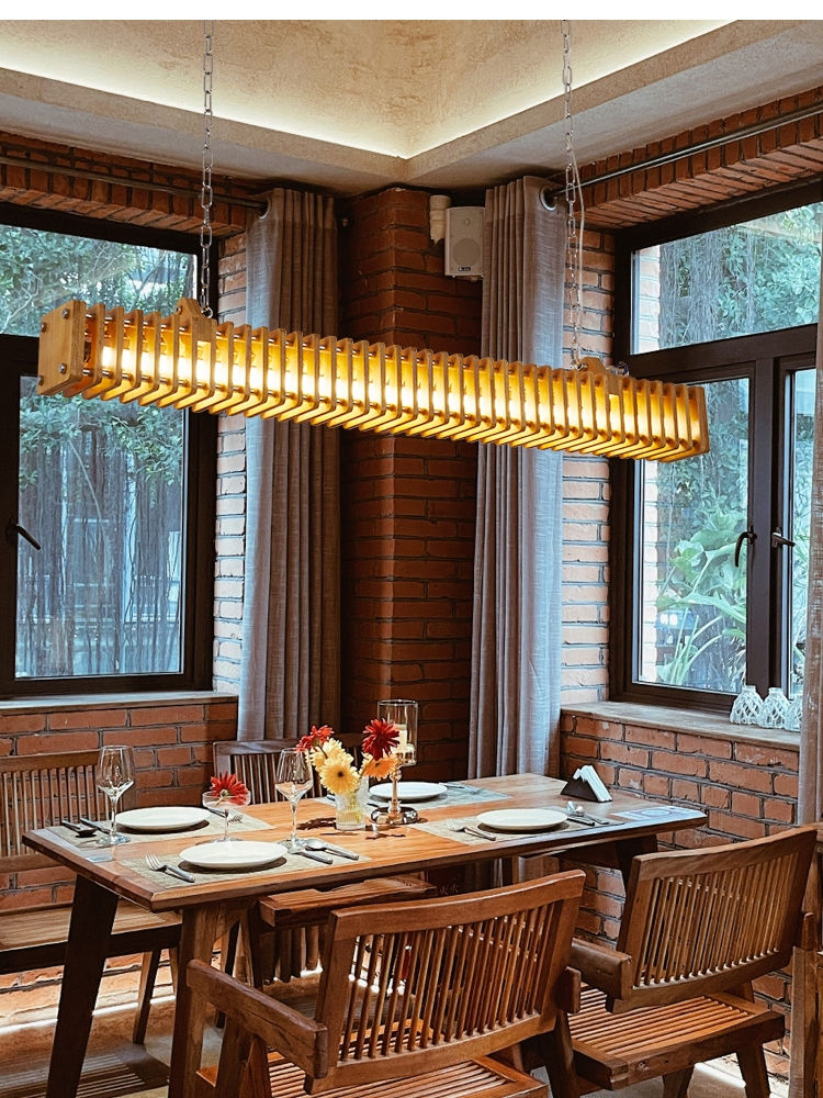 Miniature : Interior decor wooden square frame hanging LED tube light 4