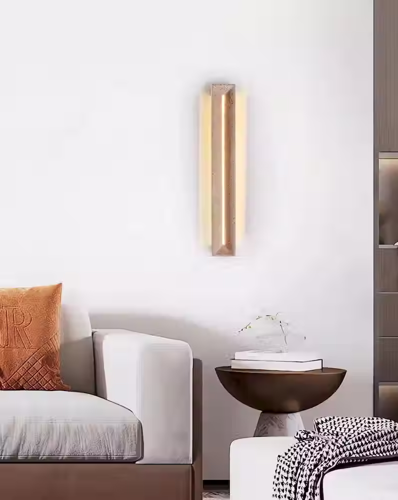 Thumbnail: Travertine Linear Wall Light – Recessed Warm LED Tall Stone Plank