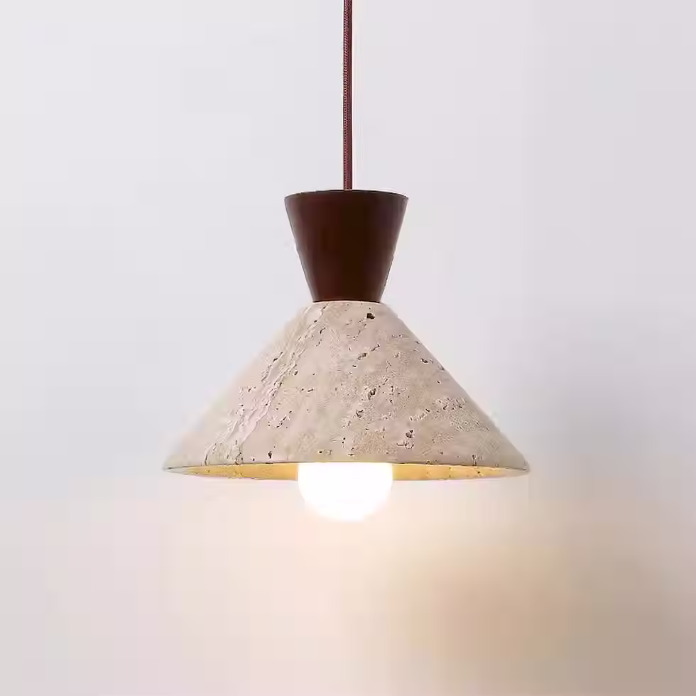 Thumbnail: Travertine Cone Pendant Light with Hourglass Wood Top – E27_6