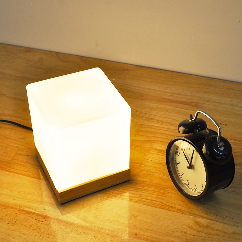 Thumbnail: Cube glass shade design wood lamp base bedroom night light 5