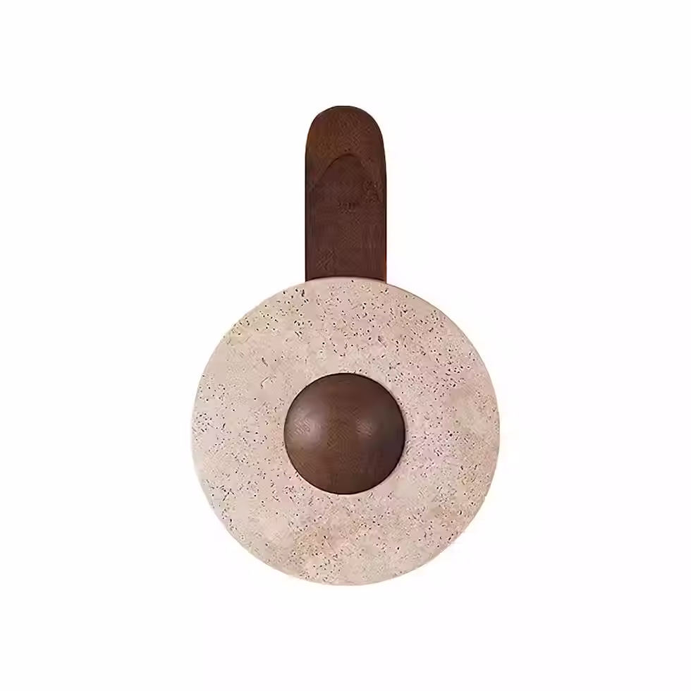 Travertine Disc Wall Sconce – Wood Ball Backlit Halo Paddle E27