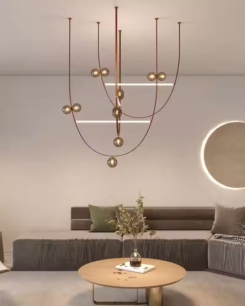 الصورة المصغرة: Modular Leather Cord & Smoke Globe Pendant – 500/700mm Bar, G9+LED_5