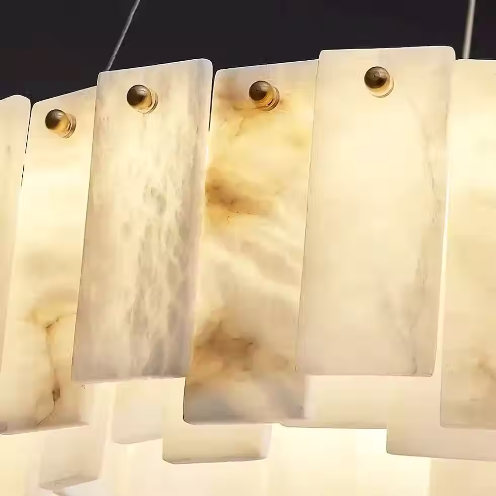 Thumbnail: Slim Alabaster Drum Chandelier – G9 Brass 1–2 Layer Round & Long