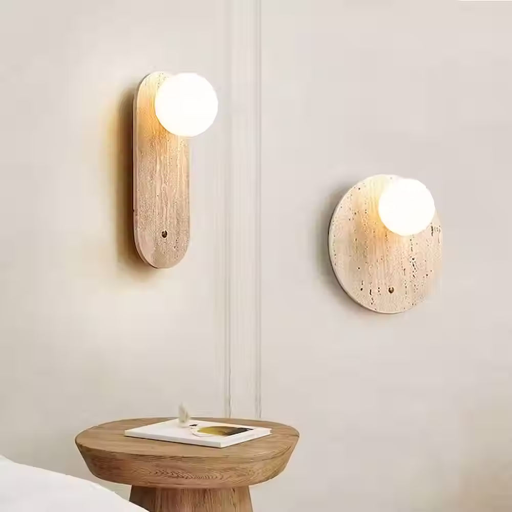 Travertine Wall Light with Glass Ball – Round/Oblong