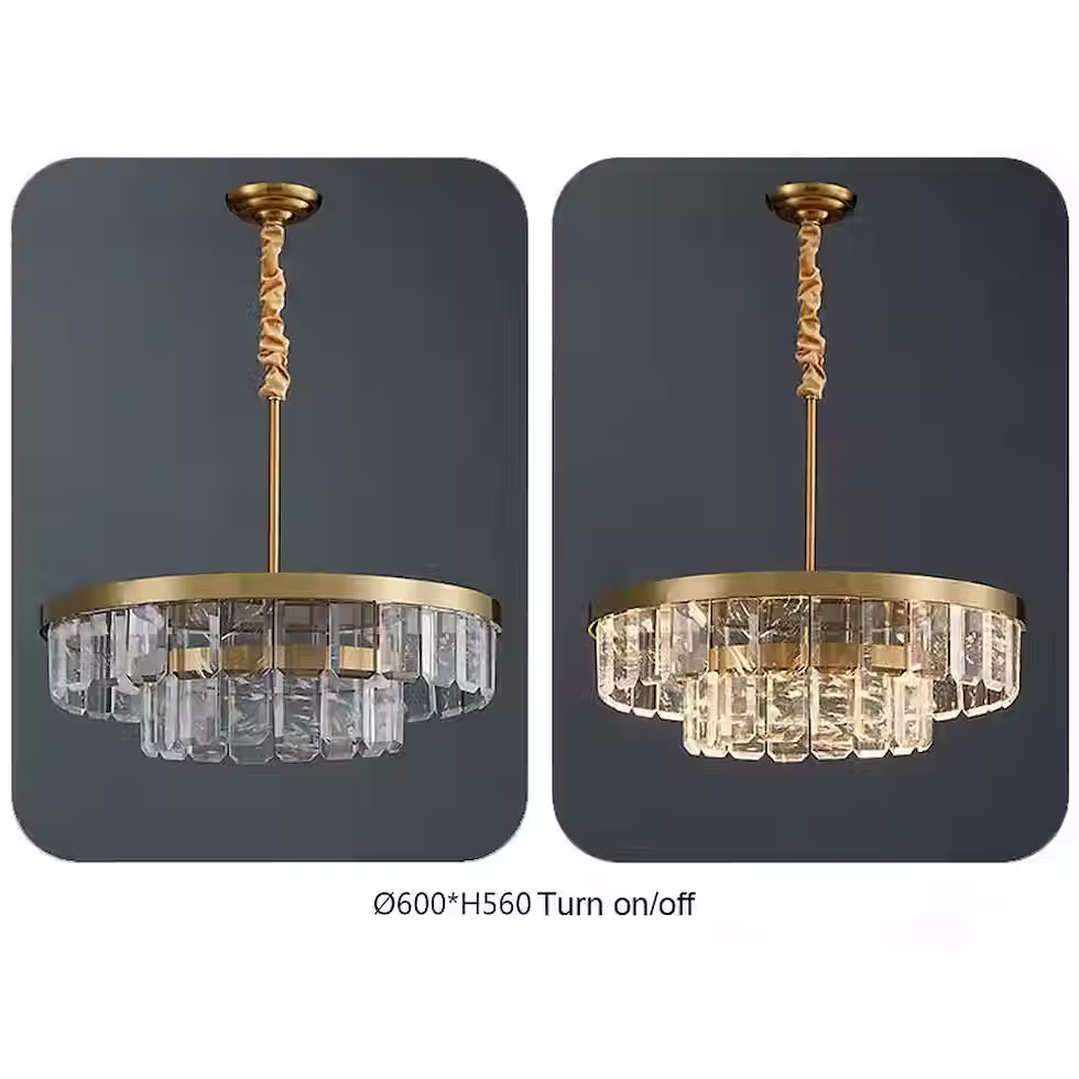 Миниатюра: Tiered Textured-Crystal Chandelier & Sconce - Gold, LED