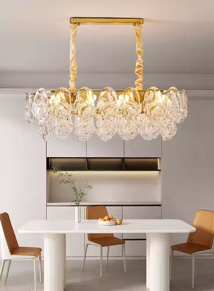 Thumbnail: Rose-Embossed Glass Petal Chandelier - Gold, E14