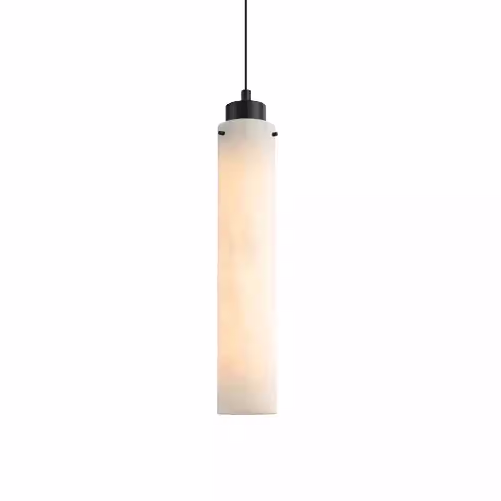 Alabaster Slim Cylinder Tube Pendant – Black Cap G9