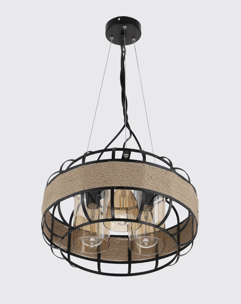 Miniatura: Decoração de corda de cânhamo de metal para design de interiores Luz suspensa