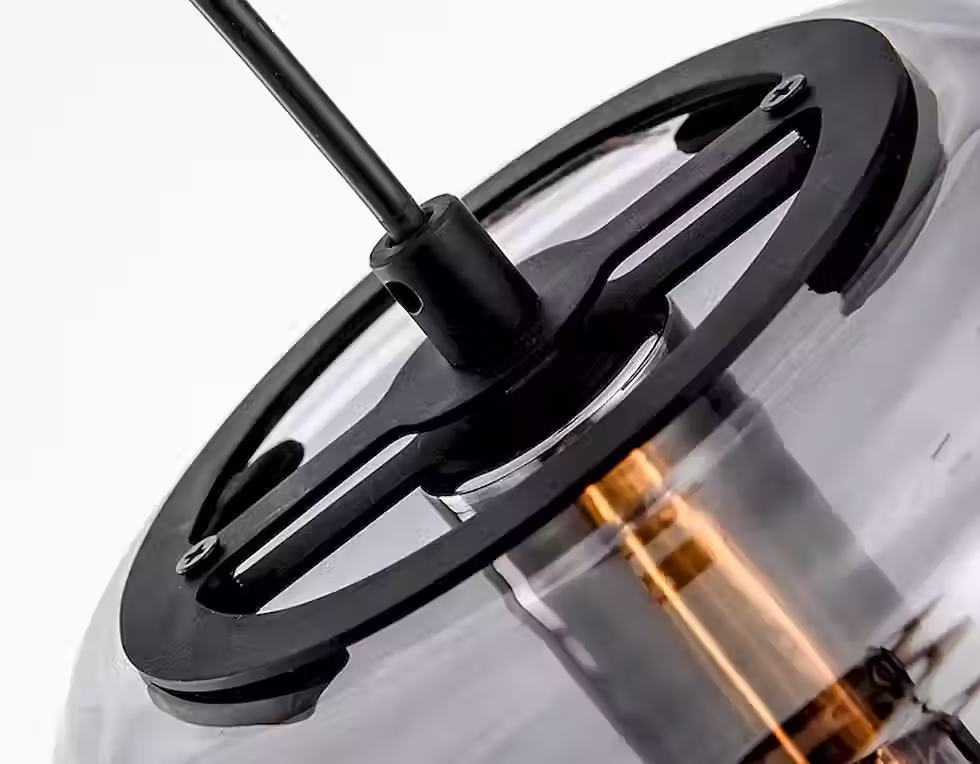 الصورة المصغرة: Ribbed Smoke Glass Lantern Pendant – Ø25xH30cm, Amber/Grey E27_7